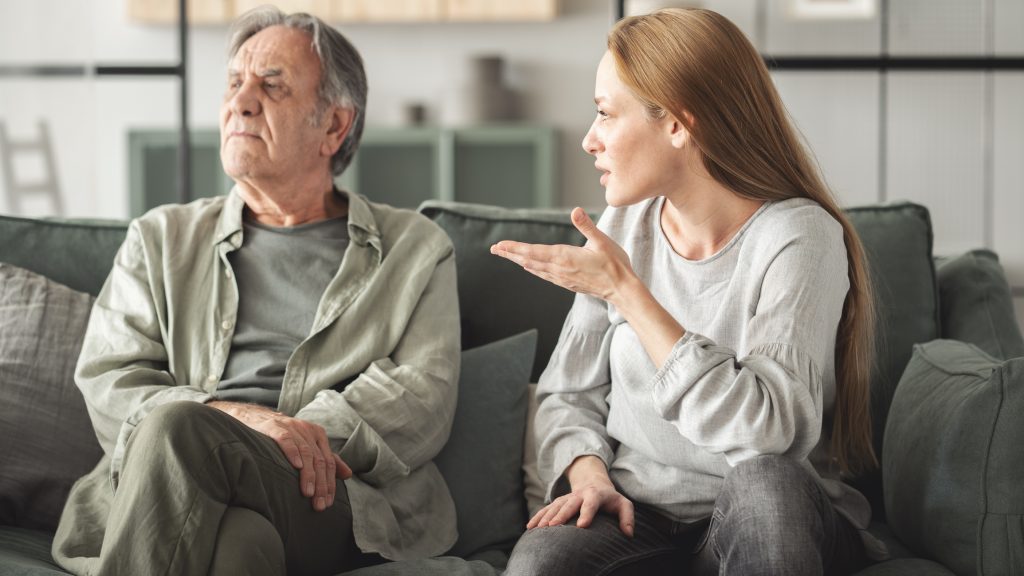 Father and daughter fight, generation gap concept